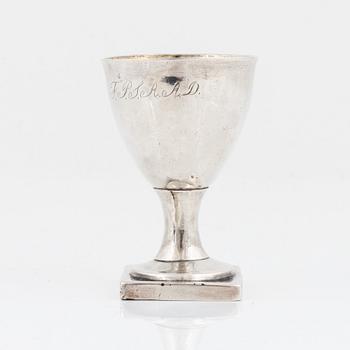 A Swedish egg cup, silver, marks of Daniel Hallman, Stockholm 1823.