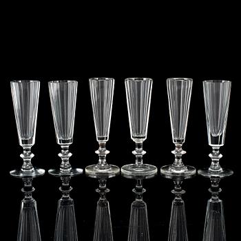 Six champagne glasses, 19th century.