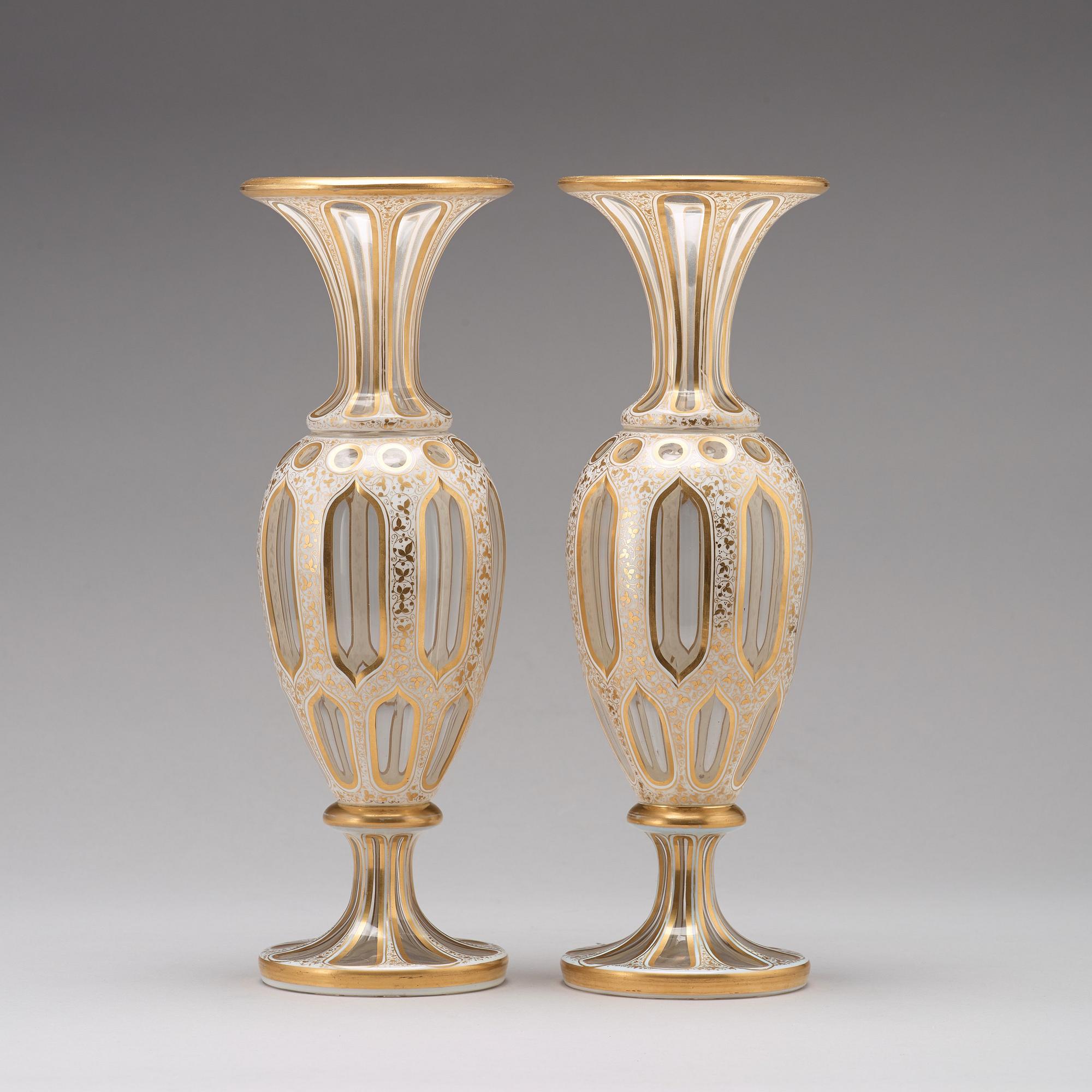 A pair of cut and gilded glass vases, 19th Century, possibly Russian.
