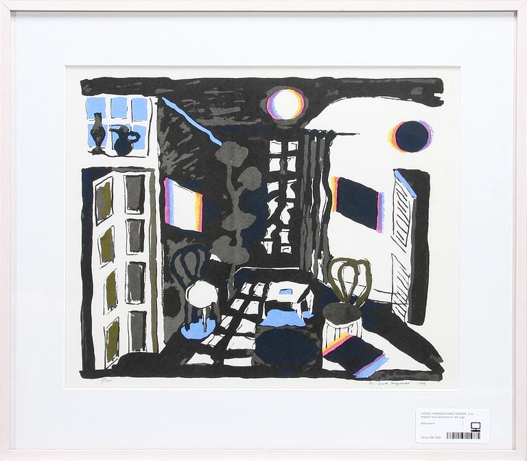 OKÄNDA KONSTNÄRER, 2 st, litografi resp blandteknik, bär sign.