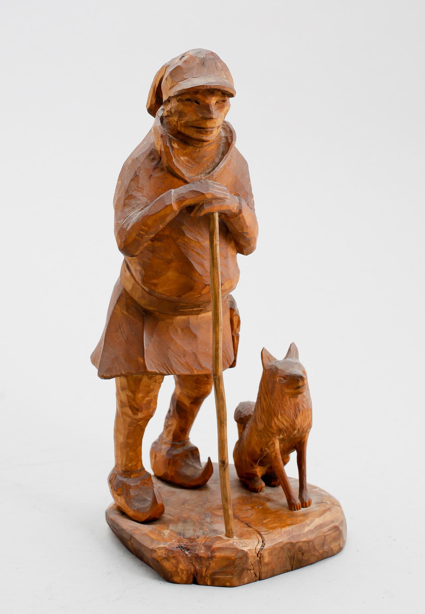 SKULPTUR, snidat trä, Bengt Jonsson, Kedträsk, Kusfors, monogramsignerad, 1900-talets första hälft.