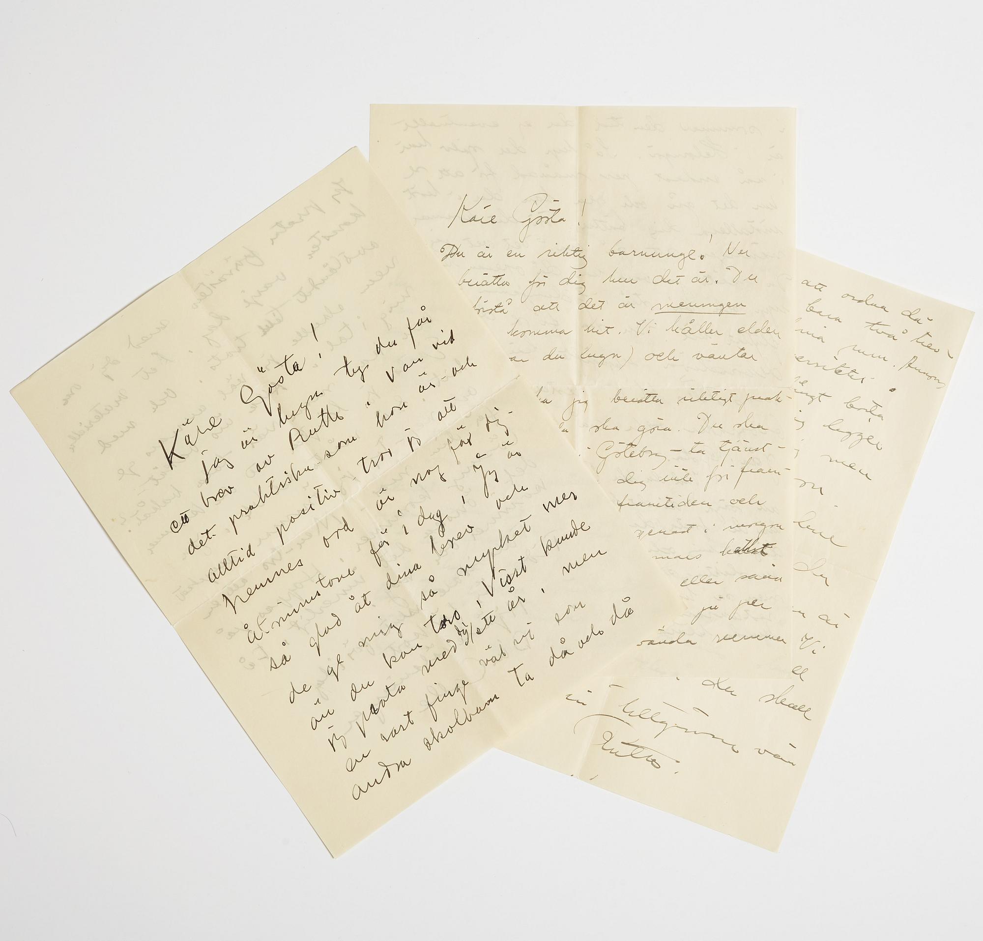 LETTERS, 2, from Carl and Ruth Kylberg in Stockholm to GAN (Gösta Adrian-Nilsson) in Lund. Undated.