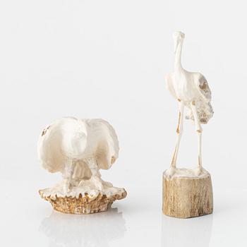Erik Norberg, figurines, 3 pcs, reindeer antler, signed EN and dated -63, -67, and -69 respectively.