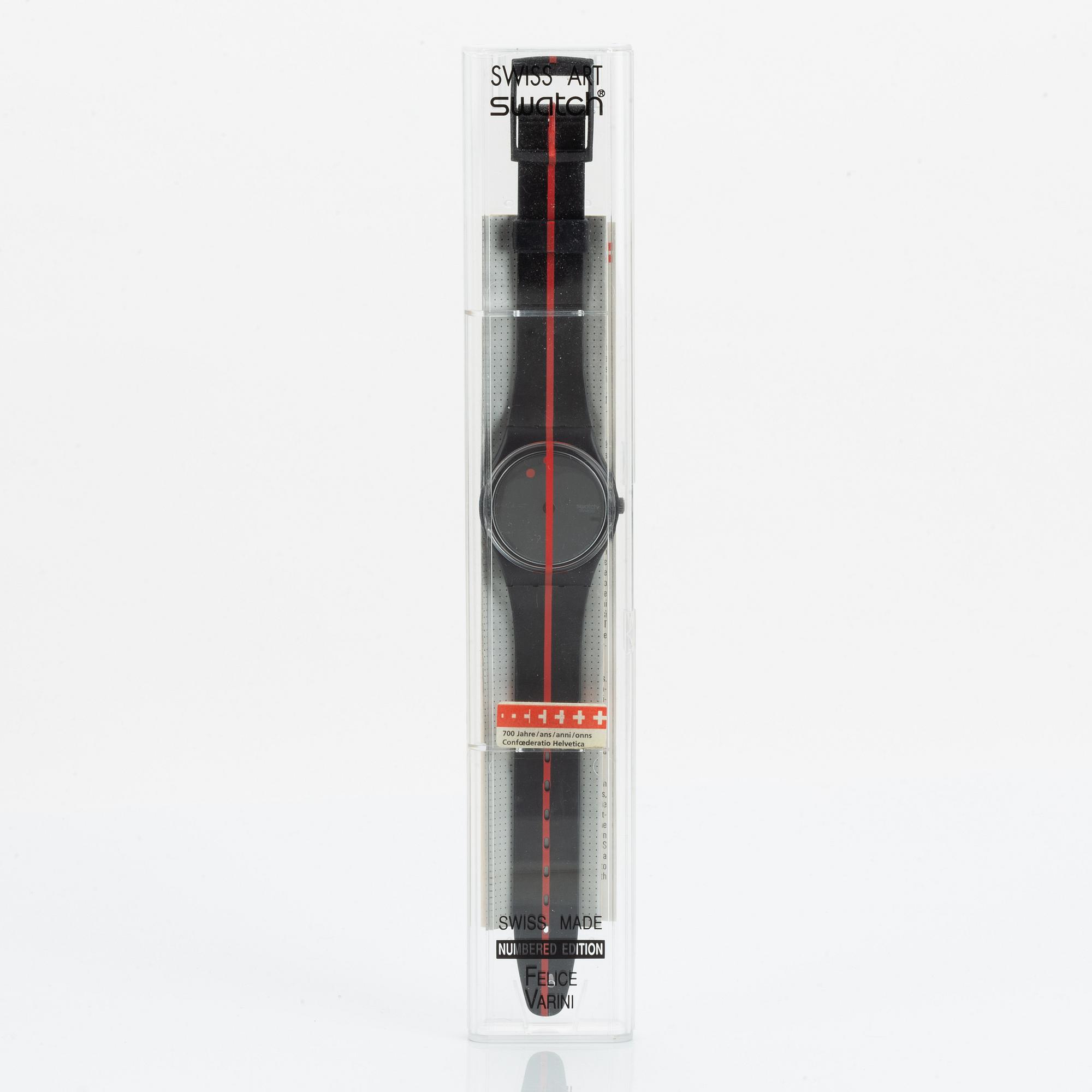 Swatch, 360 Blackout, Felice Varini, wristwatch, 34 mm.