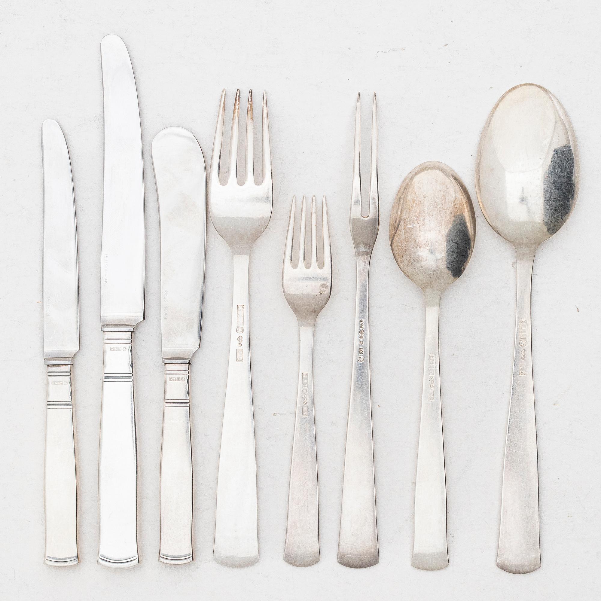 Jacob Ängman, a 79 piece silver cutlery service, model Rosenholm, GAB, second half of the 20th century.
