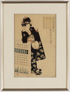 Utamaro Kitagawa (c.1753-1806), efter, färgträsnitt, Japan, sent 1800/tidigt 1900-tal.