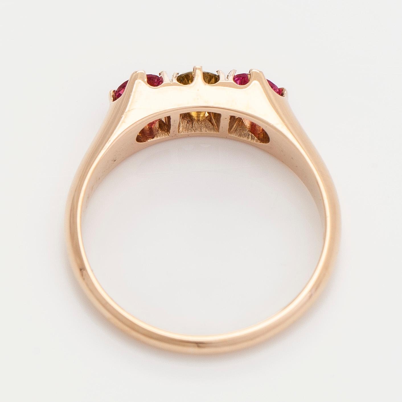 A 14K gold ring, with spinels and a yellow diamond. Westerback, Helsinki 1965.