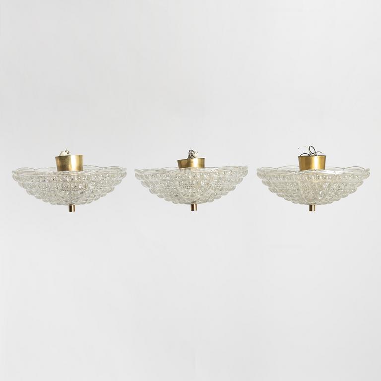Carl Fagerlund, a set of three ceiling lamps, Orrefors.
