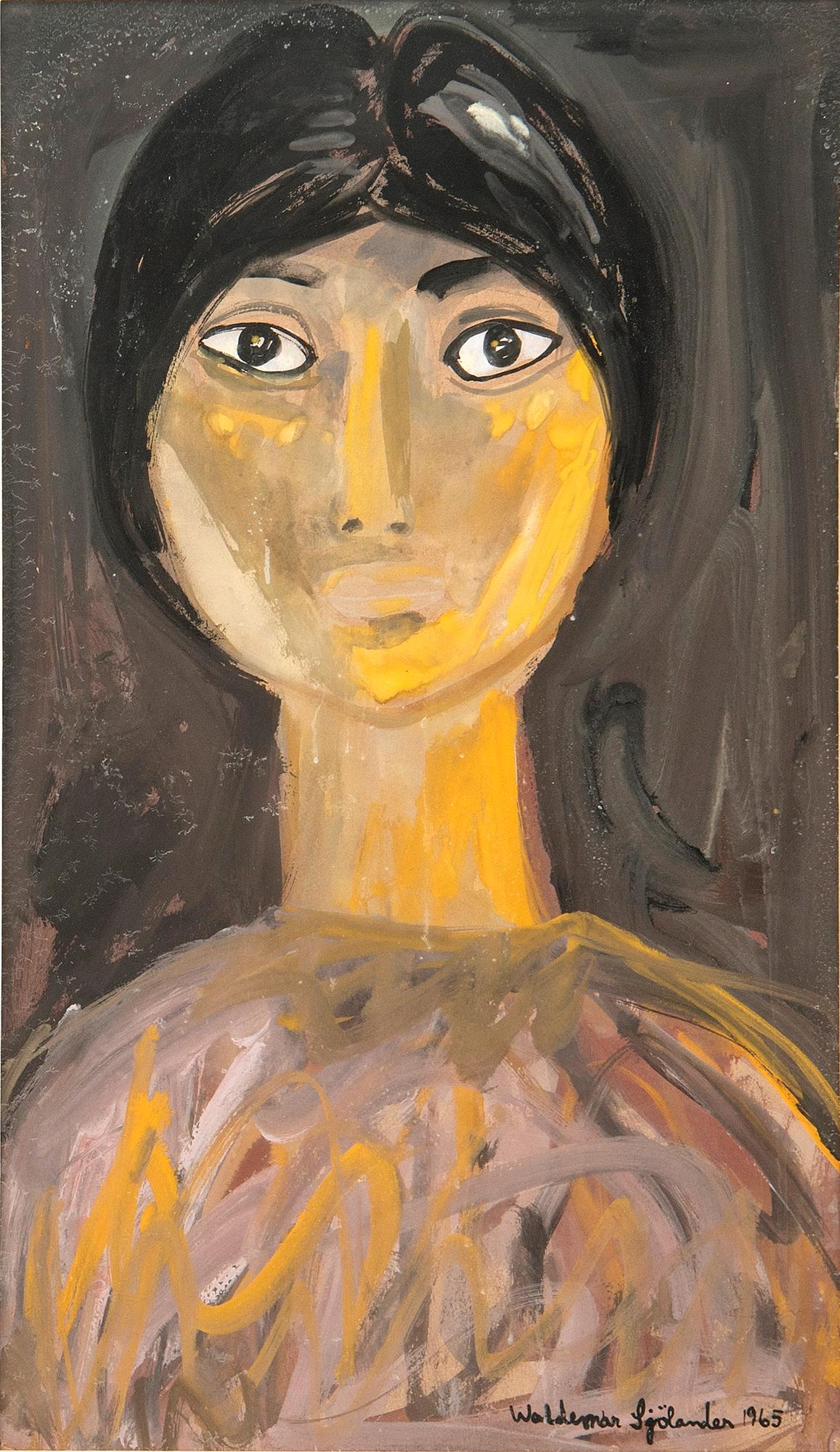 Waldemar SjölanderPorträtt , gouache, signerad och daterad 1965.