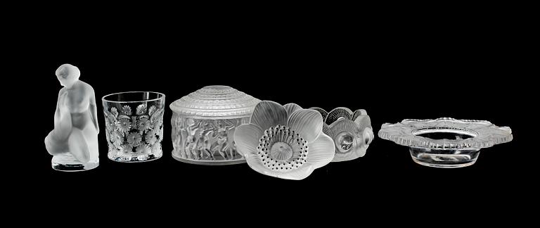 PARTI GLASFÖREMÅL, 6 delar, Lalique, Frankrike.