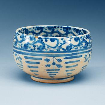 803. A Spanish faience blue and white bowl. Marked Talavera, presumably 18th Century.