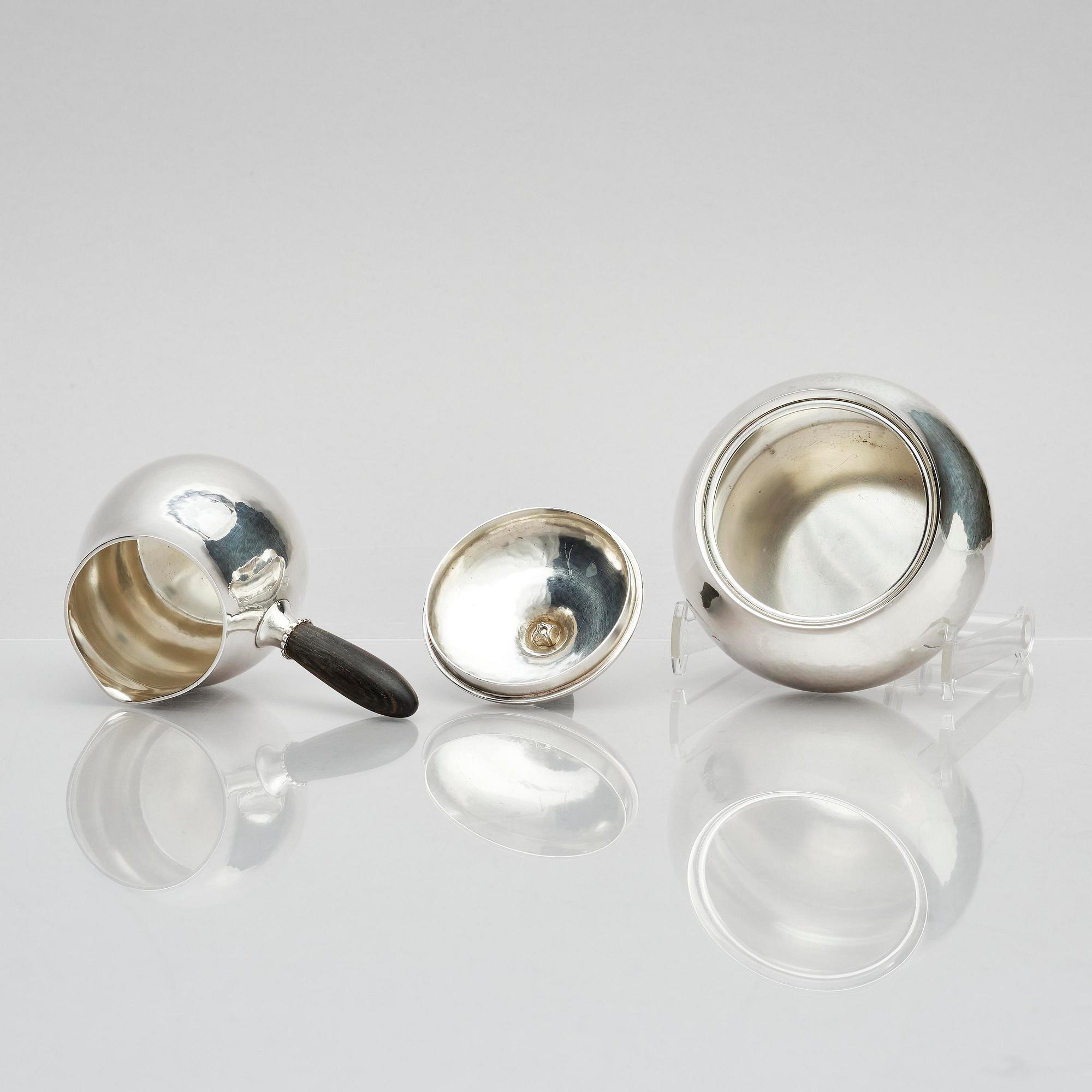 Georg Jensen, a sterling silver 3 pieces coffee set, Copenhagen, Denmark, after 1945, design no 80A.