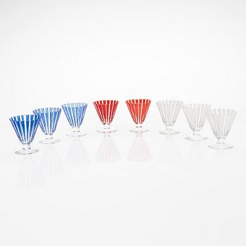 Bengt Orup, a set of eight "Strikt" drinking glasses, Johansfors Sweden. Mid-20th century.