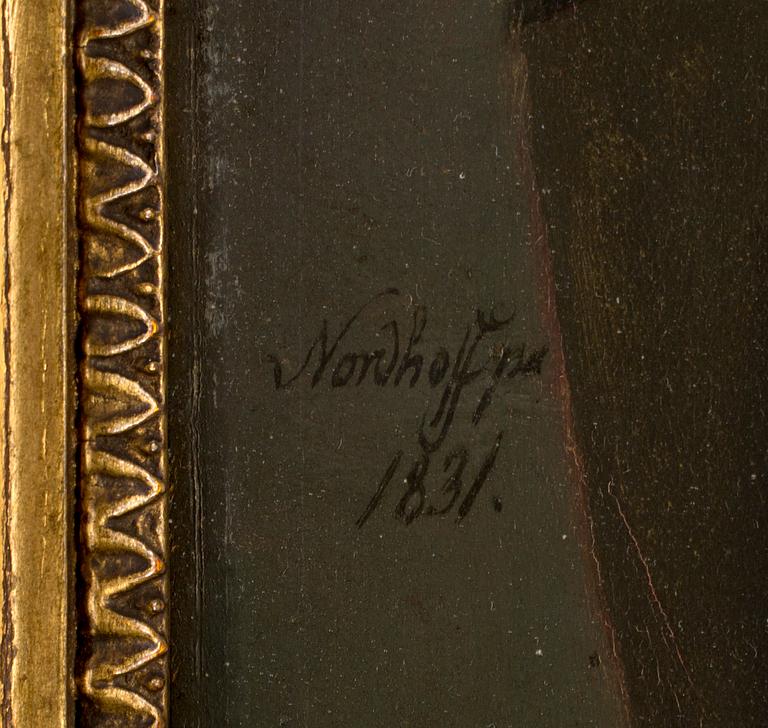 JOHANNES NORDHOFF, olja på pappannå, signerad , daterad 1831.