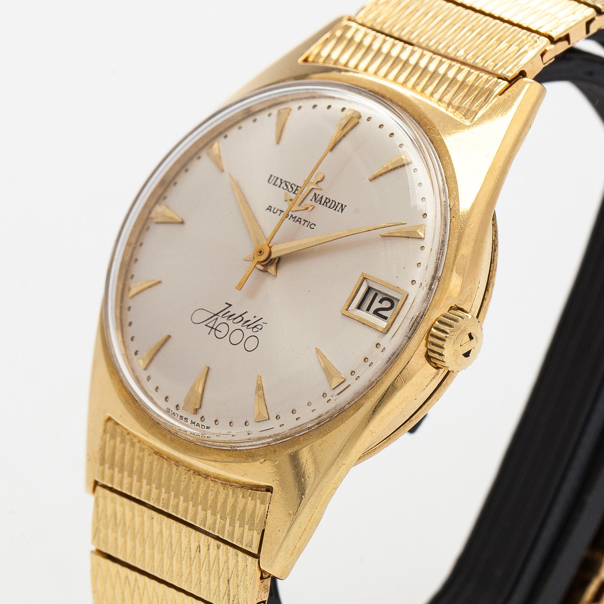 Ulysse Nardin, Jubilé 4000, wristwatch, 34 mm, 18K gold, automatic, plastic crystal.