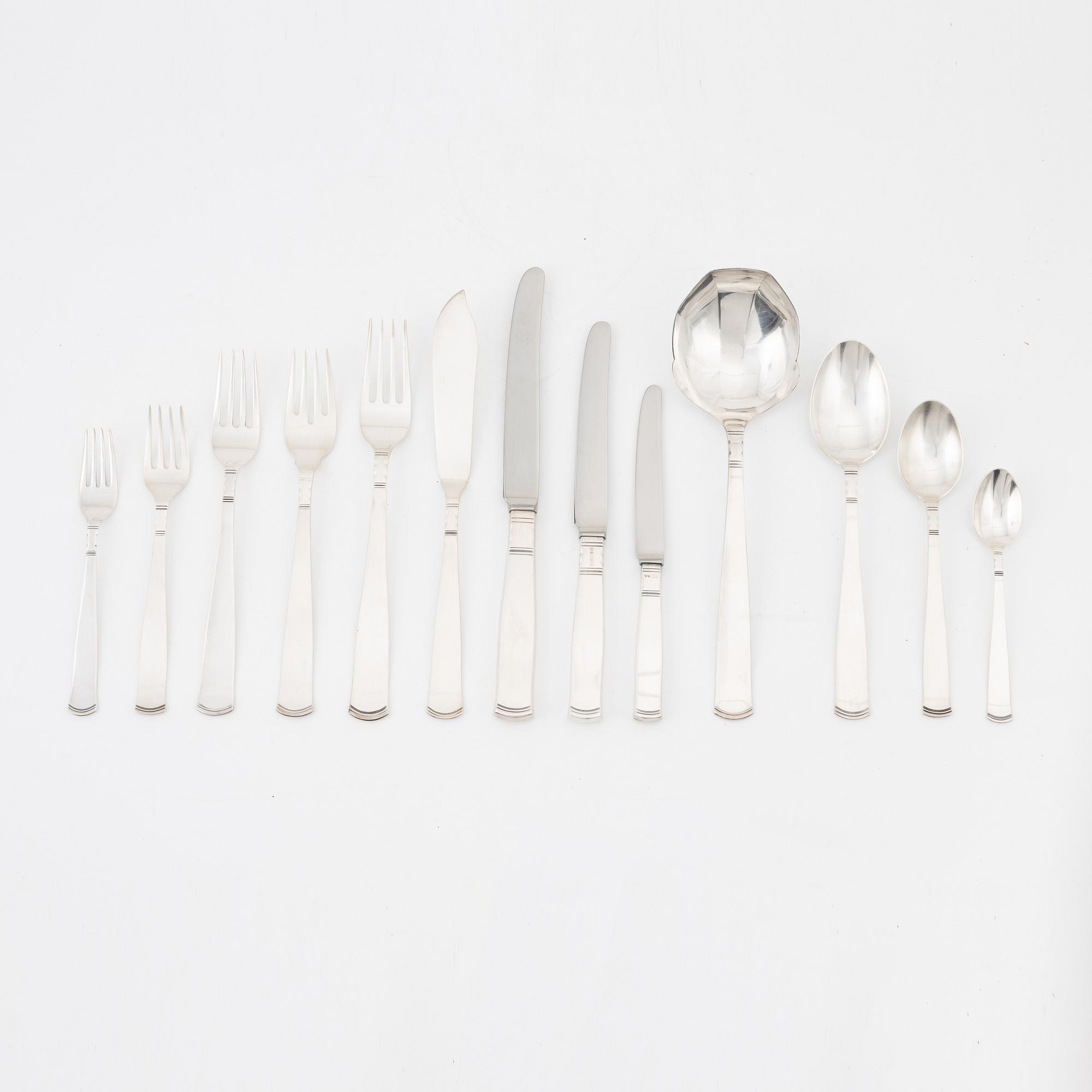 Jacob Ängman, bestickuppsättning, 146 delar, silver, "Rosenholm", GAB, bl a Eskilstuna 1993.