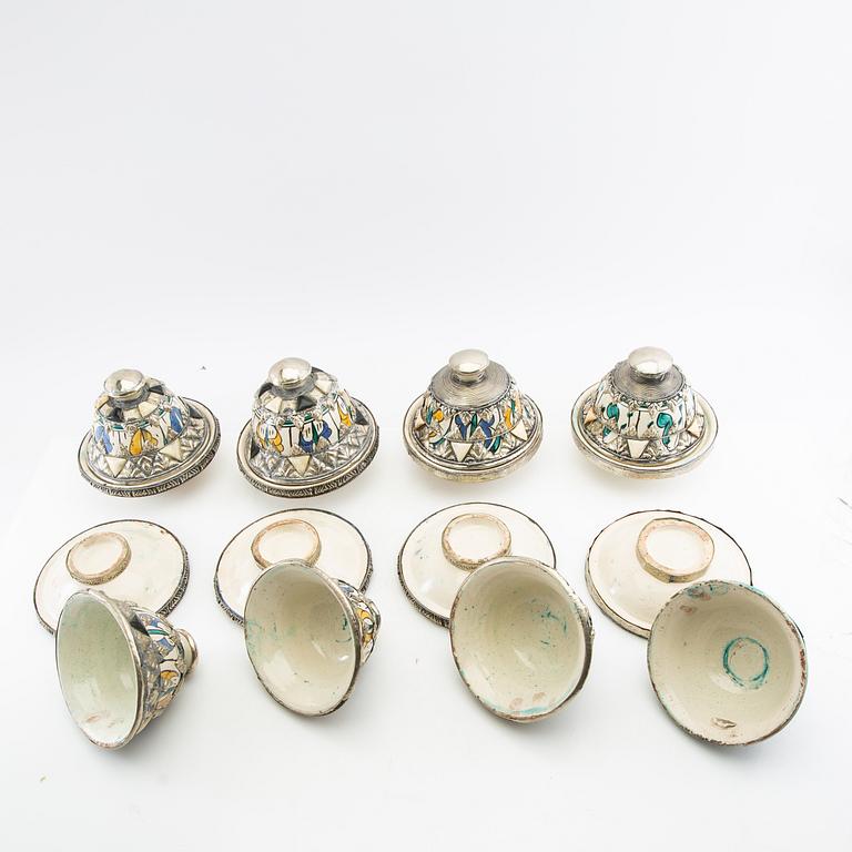 Urn with lid and plate with lid, 1 + 8, Morocco (?), 20th century.