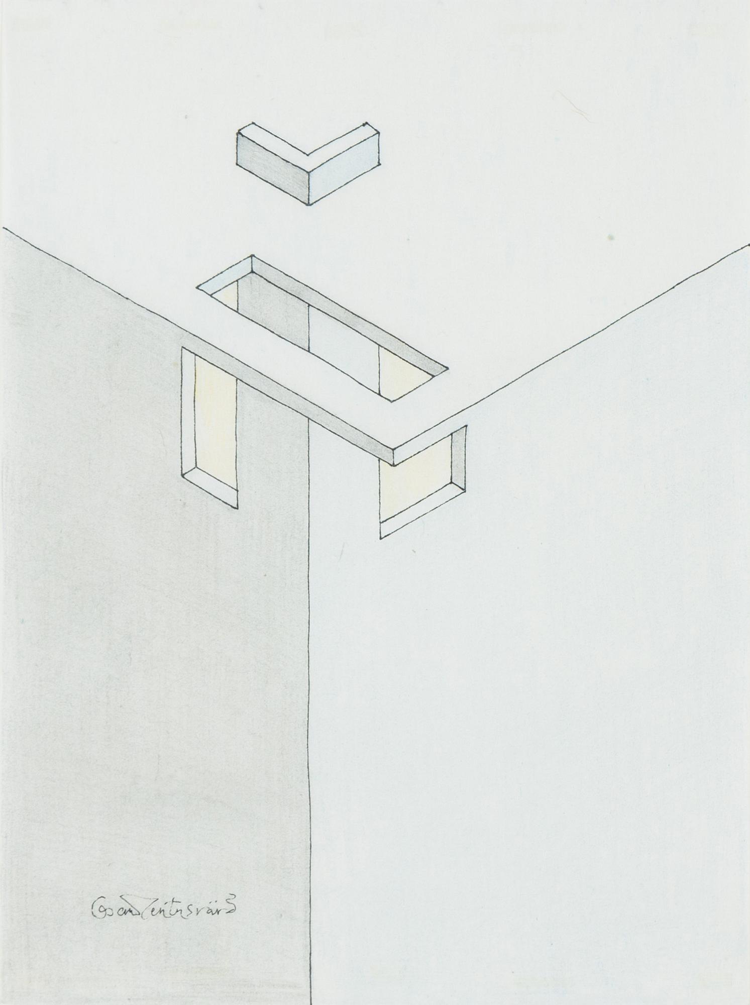 Oscar Reutersvärd, watercolour and pencil, signerad.