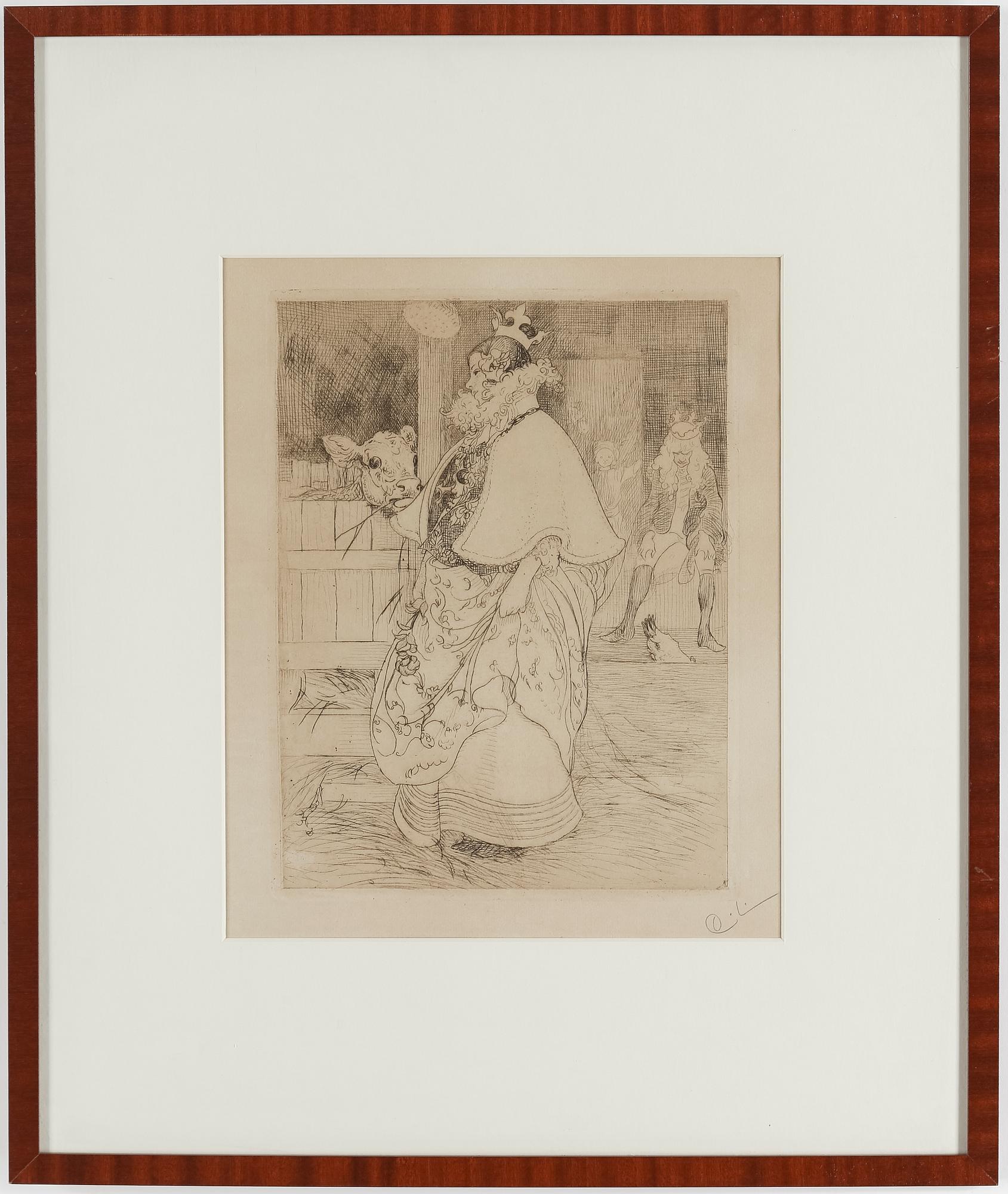 CARL LARSSON, etching, signed C.L. in pencil. Executed 1909. State 2. A few copies signed by hand."Lisbeth and the calf".