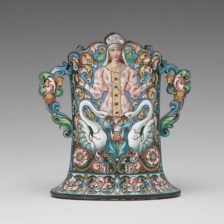 A Feodor Rückert silver and cloisonné enamled vase, Moscow 1899-1908.