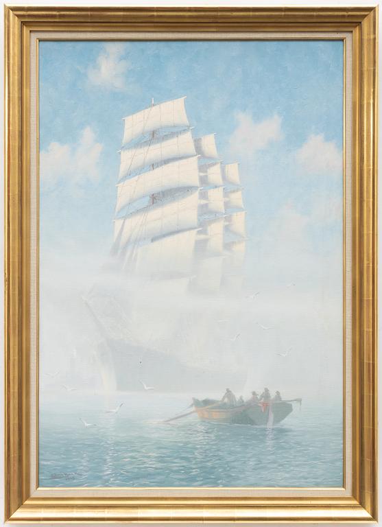 Adolf Bock, Three-masted ship in haze.