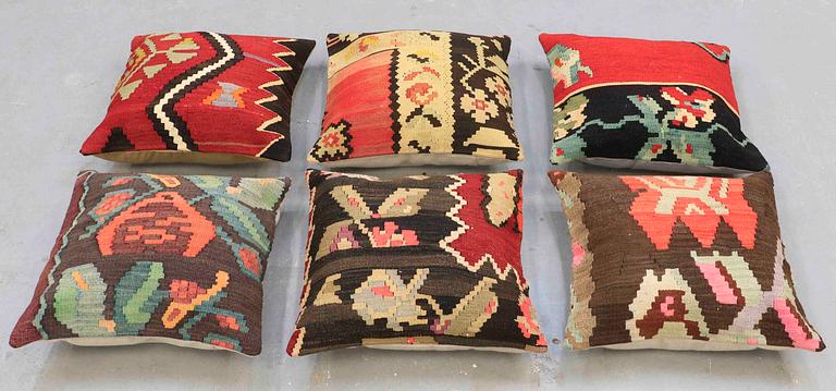 6 Bessarabian, kilim cushions, around 50 x 50 cm.