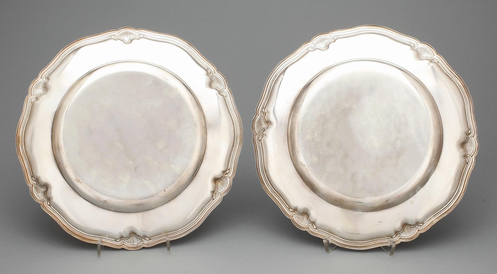 TALLRIKAR, 6 st, silver, GAB, Stockholm, 1938. Total vikt ca 2180 g.