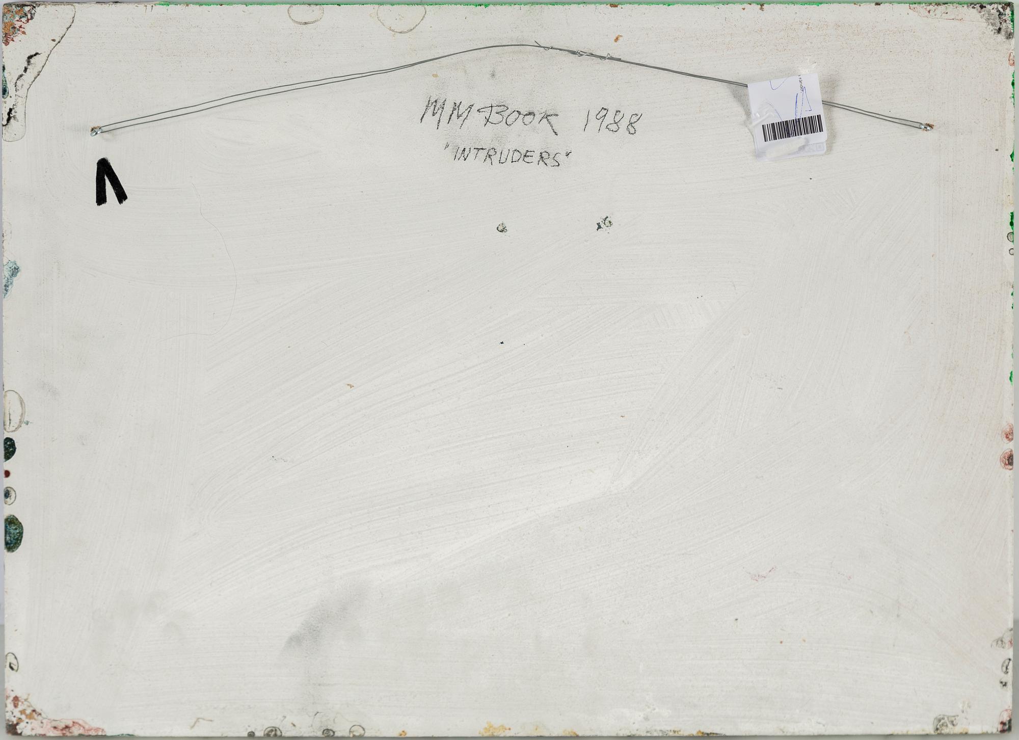 MAX MIKAEL BOOK, mixed media on panel, signed and dated 1988 verso.