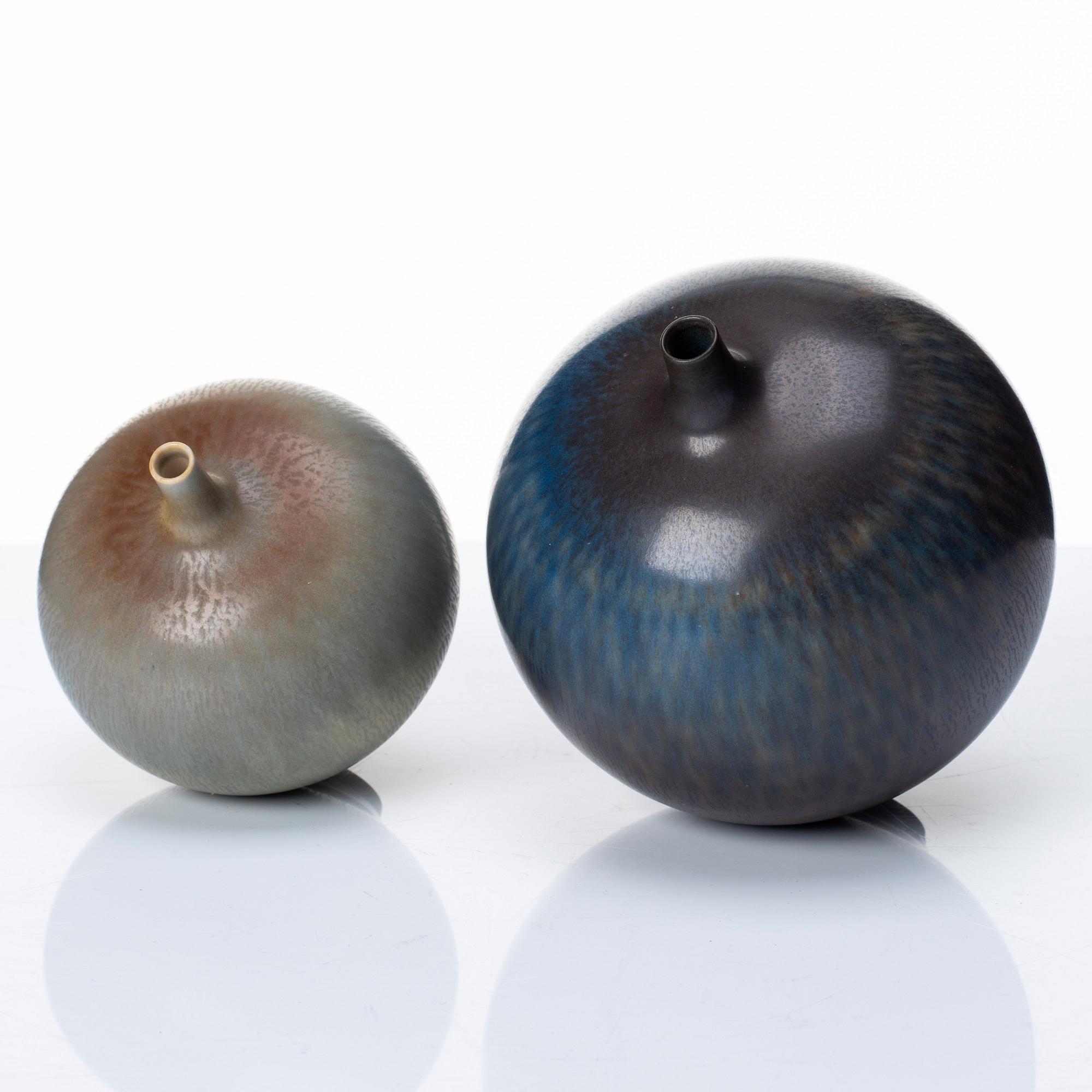 Berndt Friberg, two stoneware vases, Gustavsberg studio, Sweden 1960 and 1965.