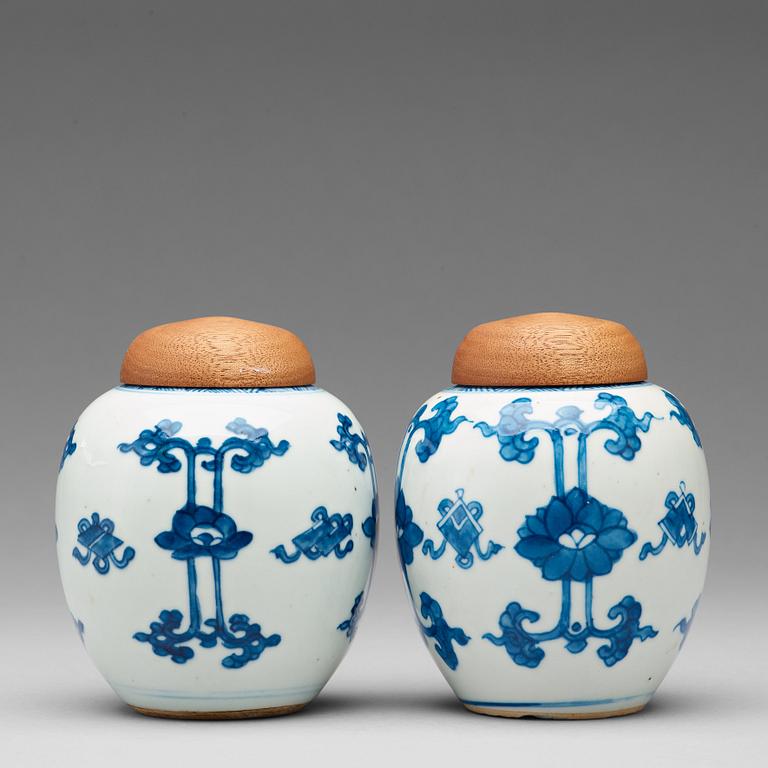 Two blue and white tea caddies, Qing dynasty, Kangxi (1662-1722).