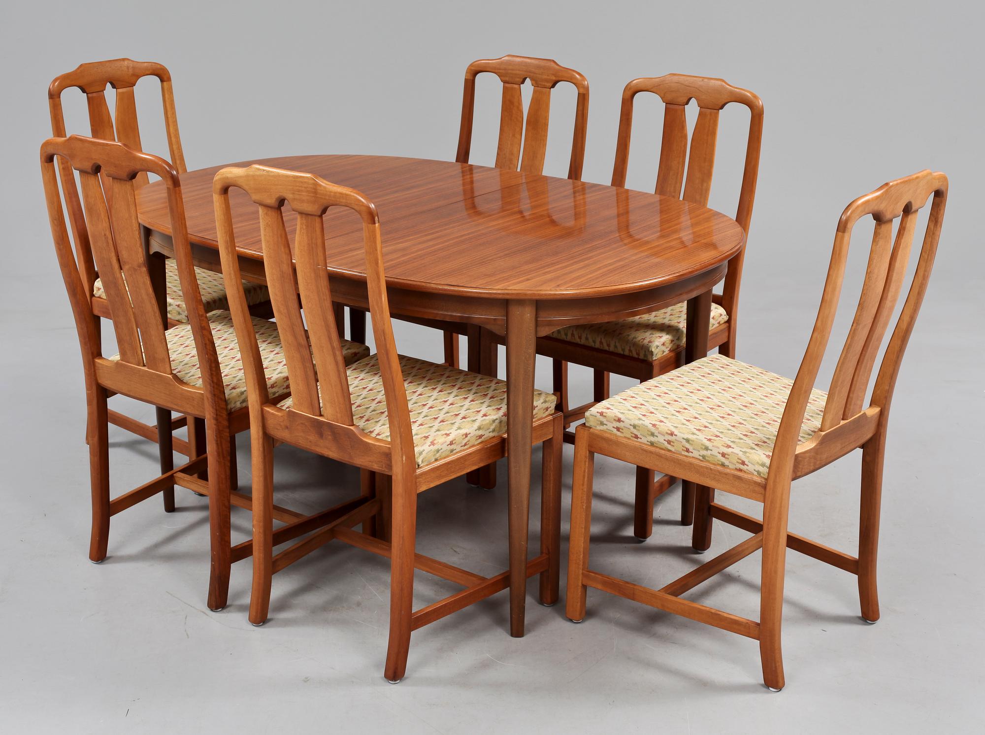 STOLAR, 6 st samt KARMSTOLAR, 2 st, "Ambassadör", Carl Malmsten och BORD, omärkt, 1900-tal.