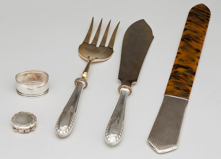 PARTI SILVER, 5 delar, svenska importstämplar, 1900-tal. Totalvikt 292 g.