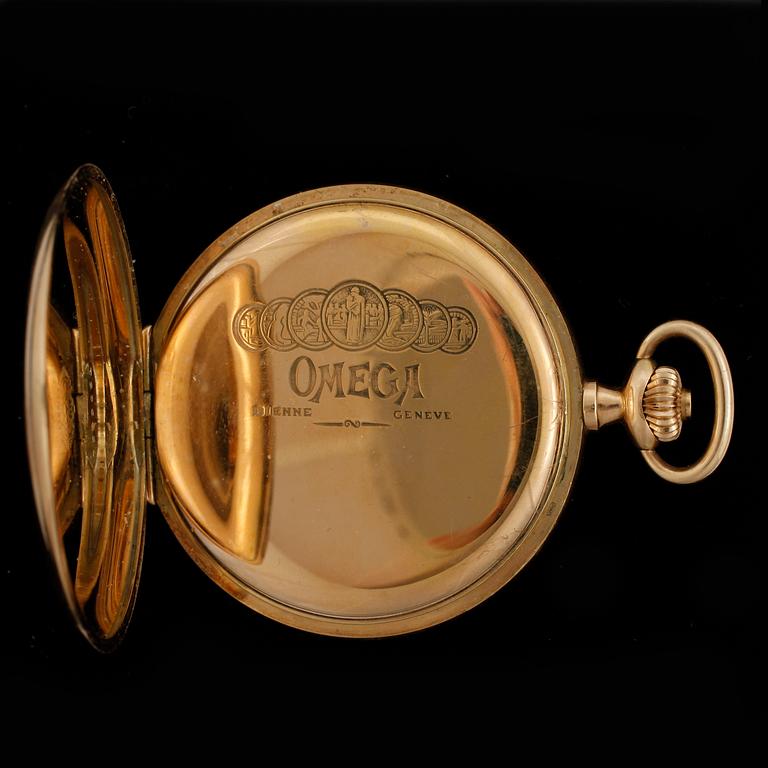FICKUR, 14k guld, Omega, omkring år 1900. Total vikt ca 81 g.