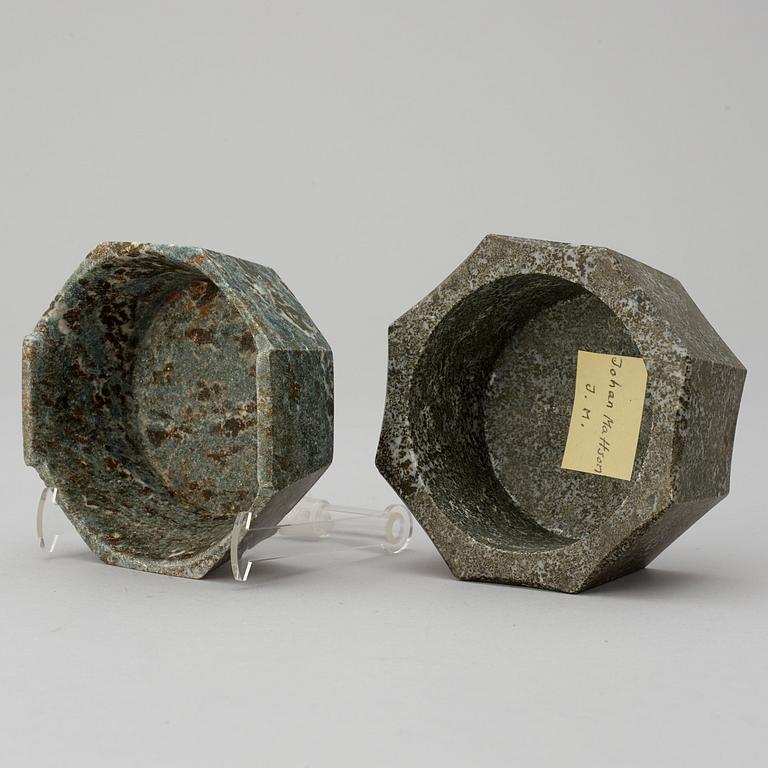 Two Swedish 19th century green marble butter boxes.