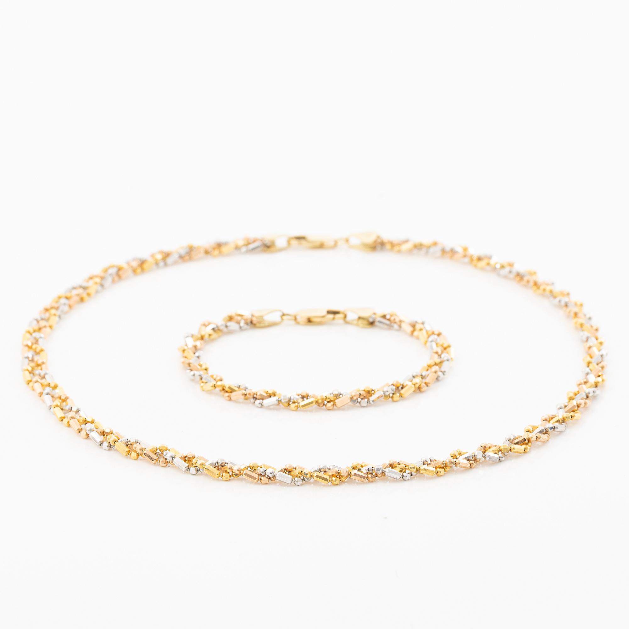 Necklace and bracelet in 18K gold and white gold.