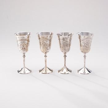 BÄGARE, 4 st, nysilver, troligen England 1900-tal.