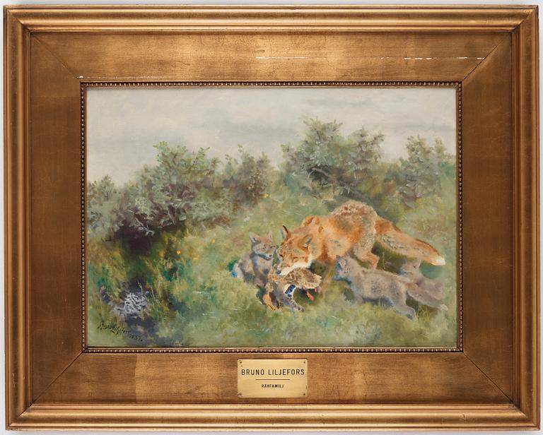 Bruno Liljefors, "Rävfamilj" (Fox family with prey).