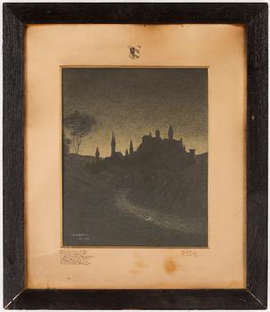 OKÄND KONSTNÄR, blandteknik, signerad Arthur J Schloss och daterad 1900.