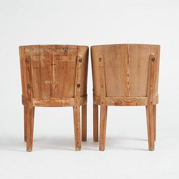 Axel Einar Hjorth, a pair of "Lovö" stained pine chairs, Nordiska Kompaniet, 1930s.