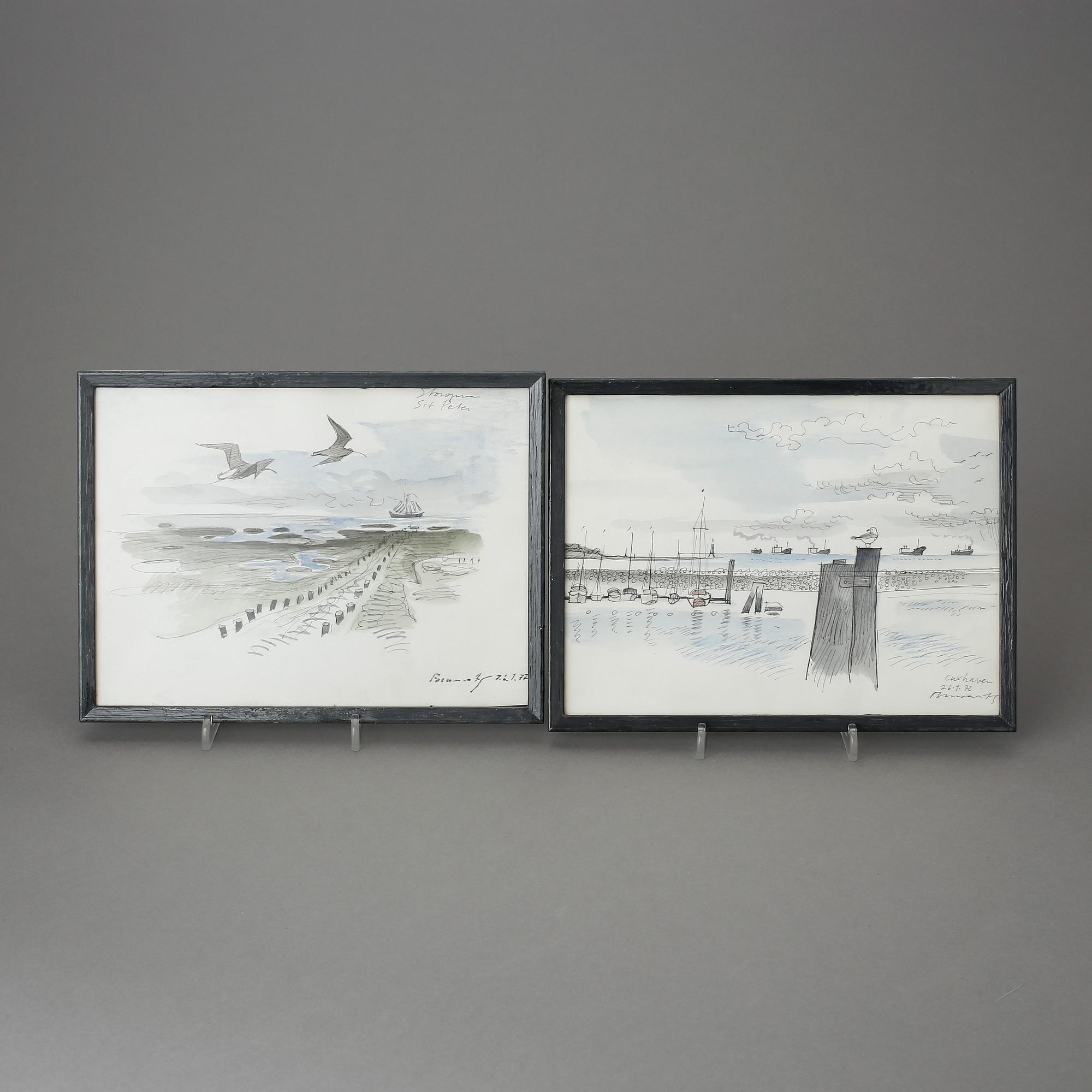 GUNNAR BRUSEWITZ, blandteknik, 2 stycken. Signerade och daterade 72 respektive 77.