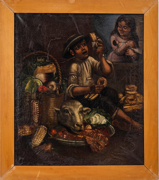 Spanish school, 18th century, Child with vegetables.