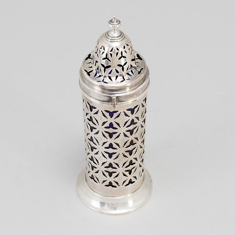 A silver sugar shaker by Deakin & Francis in Birmingham 1899.