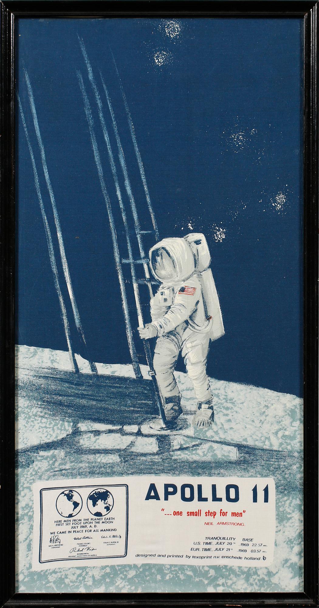 MÅNLANDNINGSSOUVENIR, "Apollo 11", textiltryck, 1969.
