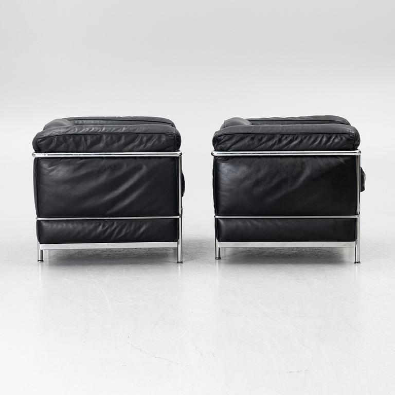 a pair of "LC2" armchairs, Cassina, second half of the 20th century.