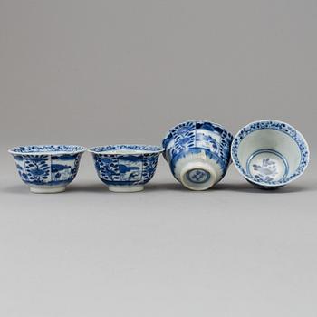 Eight blue and white cups with saucers, Qing dynasty, Kangxi (1662-1722).