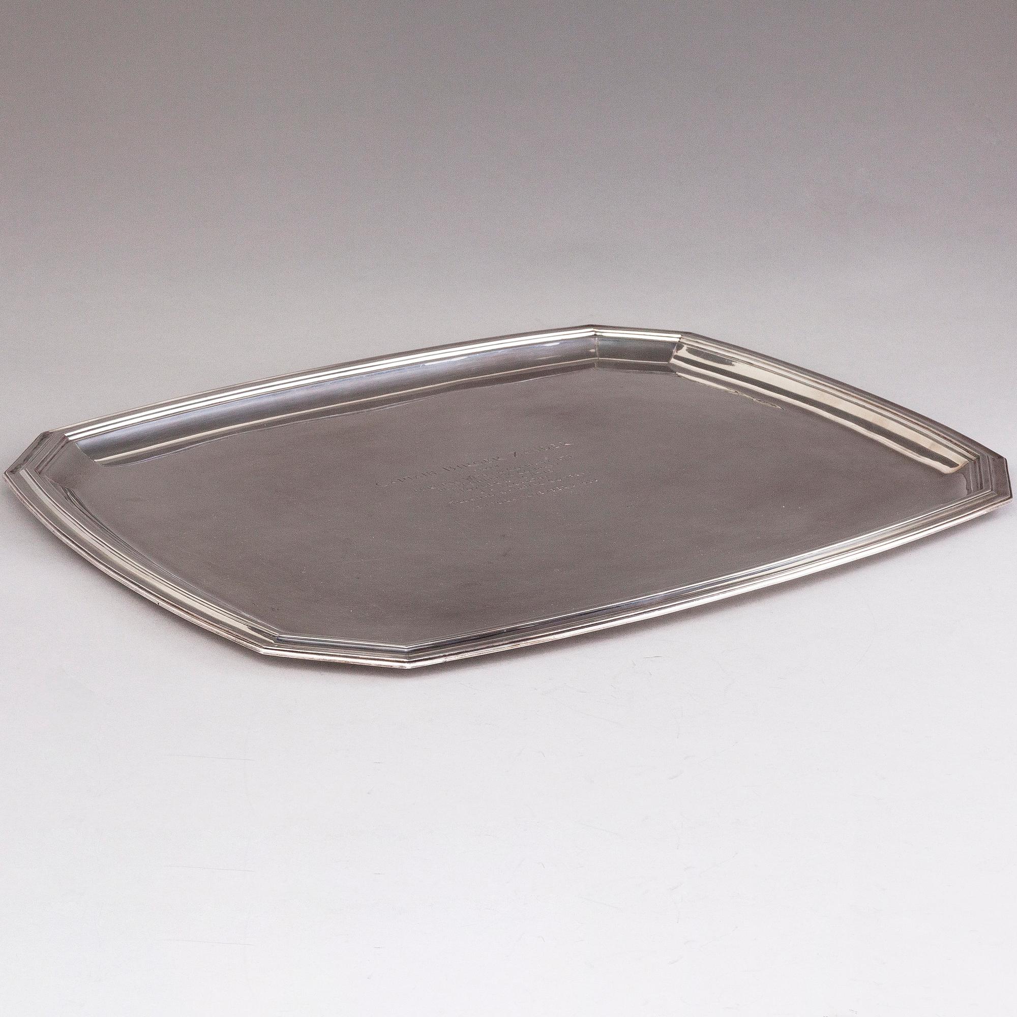 TIFFANY & CO, TARJOTIN,  hopeaa, sterlinghopeaa, 1930-luku. Ranskalainen vientileima.