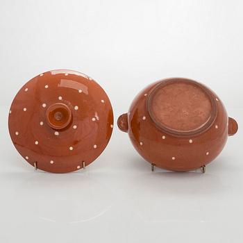 Marita Lybeck, bowl with lid, red clay, signed ML.