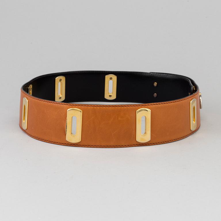 A brown leather belt.