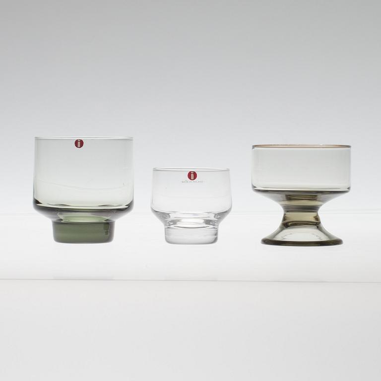 PARTI GLAS, 19 delar, "Rondo" och "Forest" samt FLASKA, signerad TW. Tapio Wirkkala Iittala.