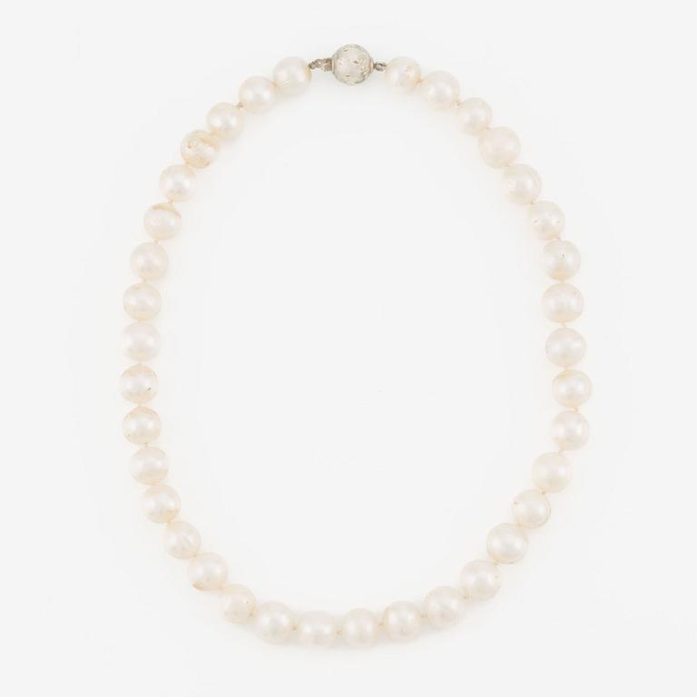 Necklace with cultured pearls, silver clasp.